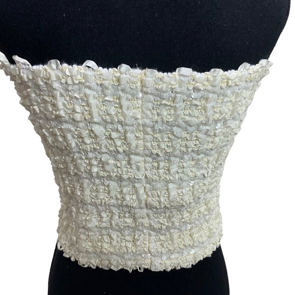NR1 By Ned Gould Ivory Ribbon and Sequins Stretch Top Size 14 Cocktail Party - Picture 2 of 10